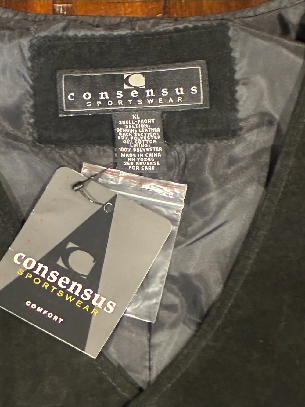 New Consensus black suede vest XL
